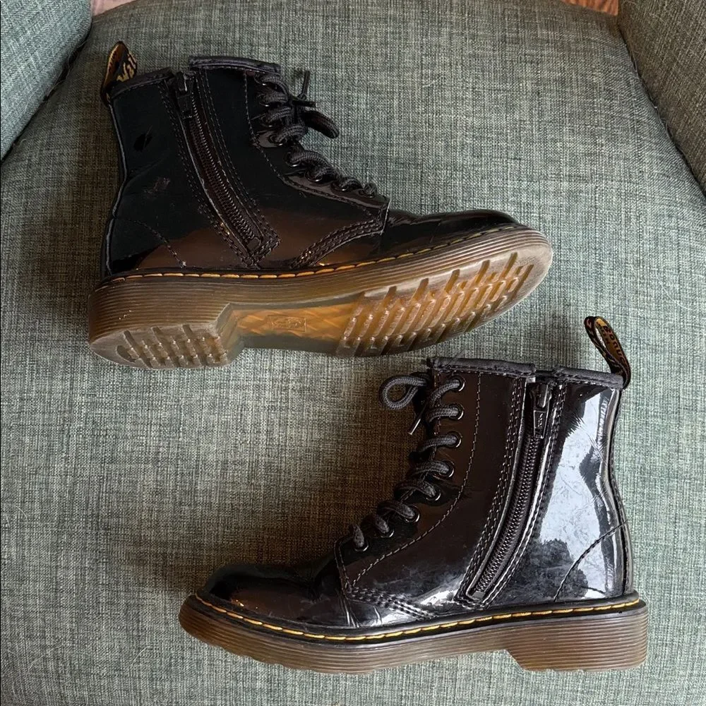 Dr. Martens Kids Black Patent Leather Lace-Up zip up combat Boots size 13 EUC!